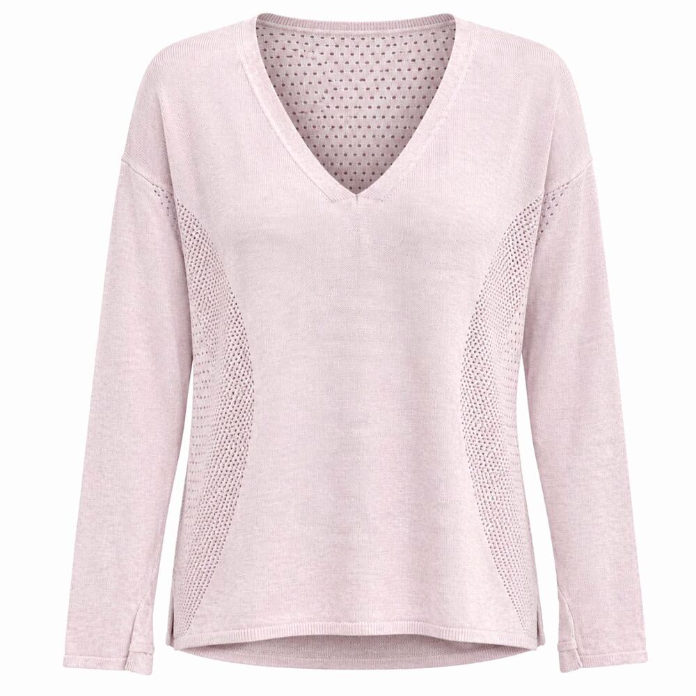 Lululemon Large10 Pink Heathered Cotton V-Neck Sweater Pointelle Balletcore